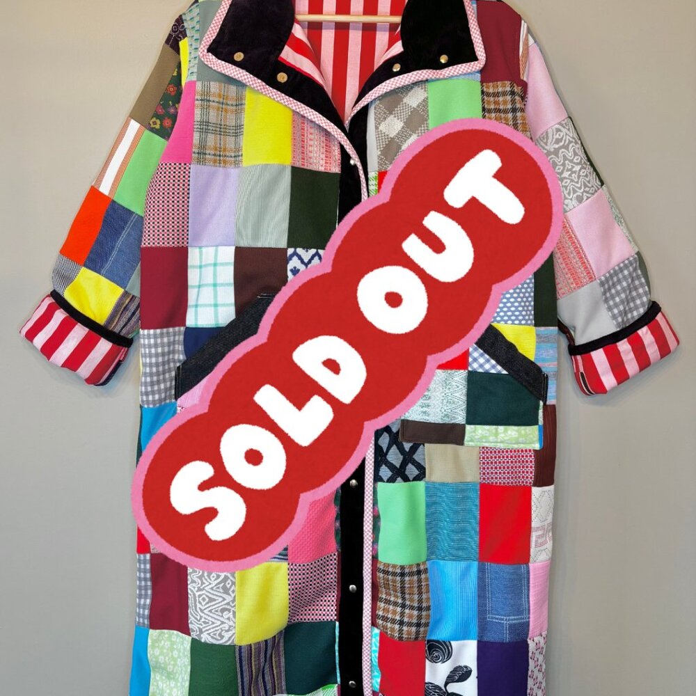 Kaleidoscope Quilt Duster Coat Jacket Polyester Vintage Retro Large Handmade 70s
